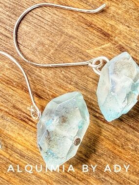 HEALING CRYSTALS EDIT +pale aqua raw crystal QUARTZ drop earrings